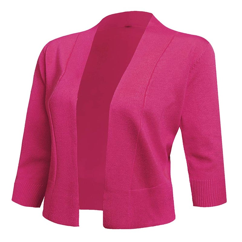 AAMILIFE Women's 3/4 Sleeve Cropped Cardigans Sweaters Jackets Open Front Short Shrugs for Dresses Rose M - Image 1